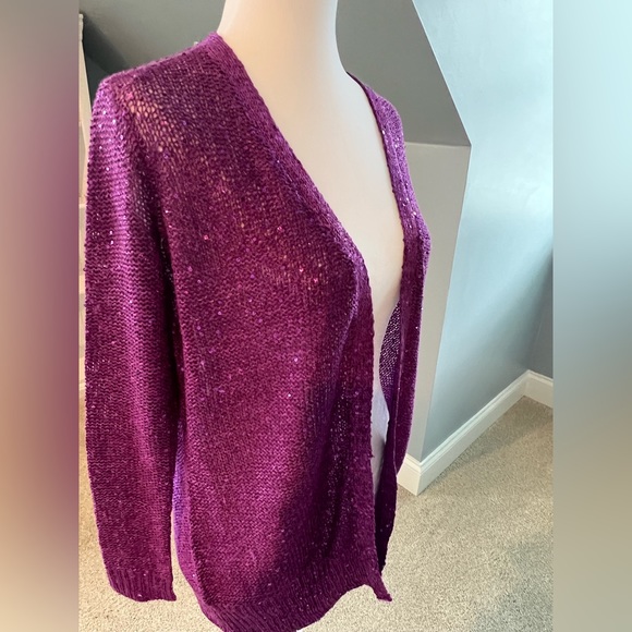 NWT Sparkly Sequined Purple Metaphor Open Front Sweater Size Small - Picture 4 of 8